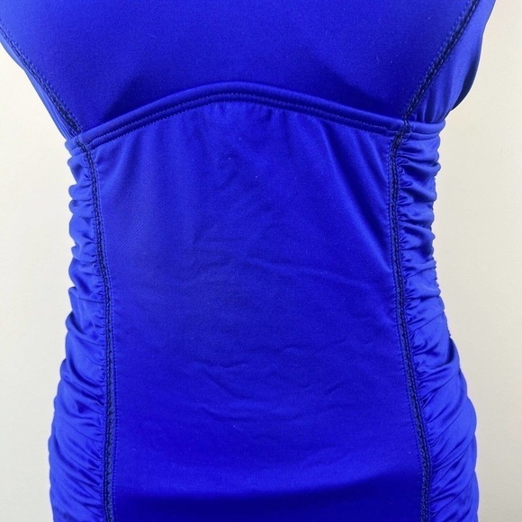 Jantzen Blue Swim Dress Swim Suit One Piece 8 Halter Ruched Soft Cups - Picture 3 of 16